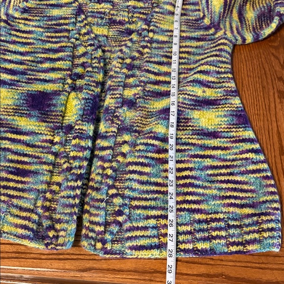 Multicolor HAND KNIT open front chunky cardigan 3/4 sleeve grandma vibe Med - Picture 9 of 10